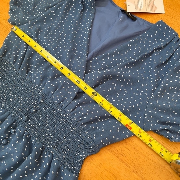 Fashion Blue V Neck Midi Sheer Lined Dress Elastic Waist Boho Chic, Size S - Picture 6 of 11